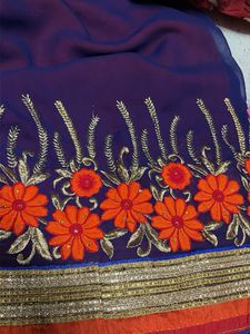 Embroidered Blue & Orany Saree 🔥
