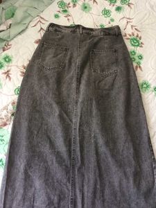 Gray Denim Maxi Skirt with Slit