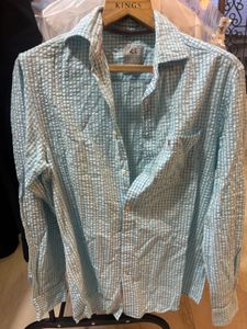 Blue Gingham Seersucker Button-Up Shirt