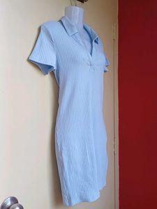 H&amp;M Light Blue Ribbed Polo Dress