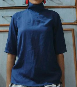 Navy Blue Mock Neck Top