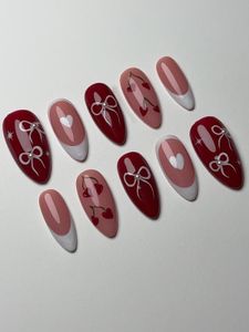 Cute Red &amp; Pink French Tip Press-On Nails