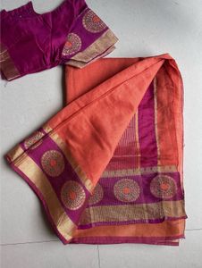 Orange Saree with Pink Border