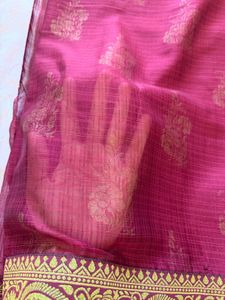 Vibrant Pink saree with Golden Print