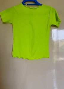 Neon Lime Green Ribbed Lettuce Trim Tee