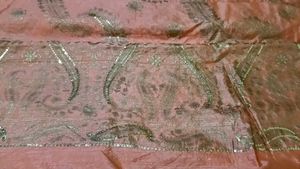 Elegant Peach Silk Saree with Golden Embroidery