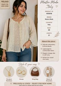 Mastro Moda Ivory Lace Trim Blouse