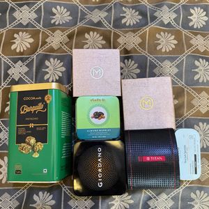 set of empty chocolate, watch, jewellery box