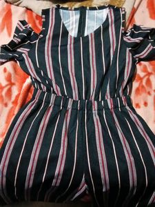 Striped Cold Shoulder Jumpsuit
