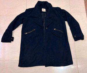 korean Chic Navy Blue Long Coat