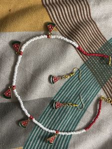 Watermelon Slice Beaded Jewelry Set