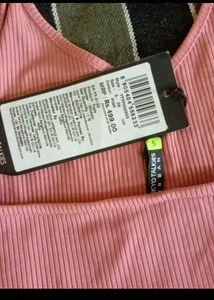 Women's Pink Ribbed Halter Neck Crop Top