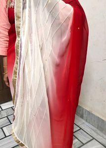 Woww Red Shady Saree With Patchwork