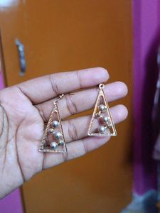 Triangle Pearl &amp; Crystal Dangle Earrings