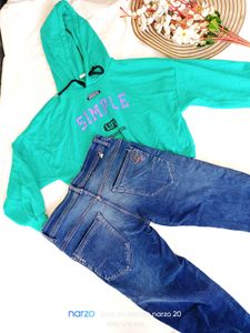 Stylish Teal Hoodie &amp; Jeans Set