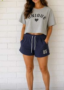 2 Cute Grey Cropped Top & Navy Shorts Set
