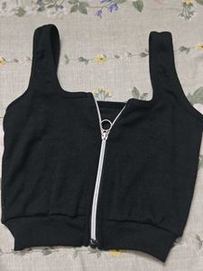 Ribbed Black Crop Top with Zip