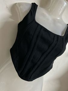 Chic Black Ribbed Corset Top