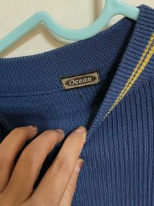 Navy &amp; Gold Ribbed Long Sleeve Top