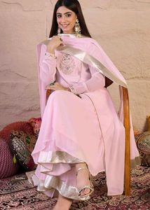 INDDUS -  Pink Set with Gold Border