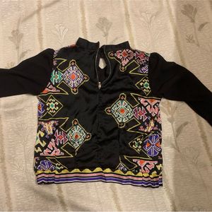 Printed Zip Front Long Sleeve Top