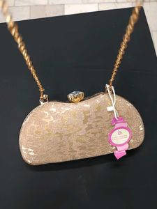 Elegant Golden Party Clutch with Crystal Lock