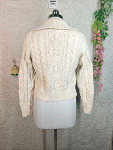 Cream Cable Knit Zip-Up Sweater