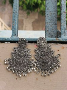 Oxidised Silver Peacock Jhumka Earrings