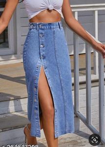Highwaist Denim Skirt with Button Detail