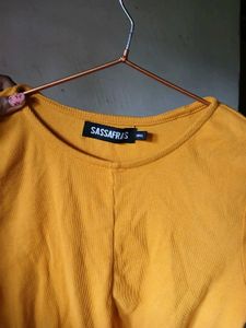 Mustard Yellow Ribbed Long-Sleeve Front-Twist Crop