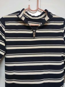 Striped Half-Zip Long Sleeve Top