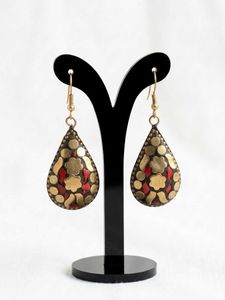 Boho Teardrop Earrings with Red & Gold Detail