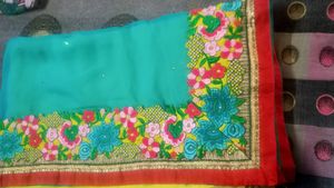 Beautiful Saree Yellow And Rama Green Combination