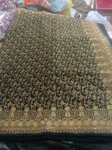 Elegant Black & Gold Saree 1400  Price Hand Work