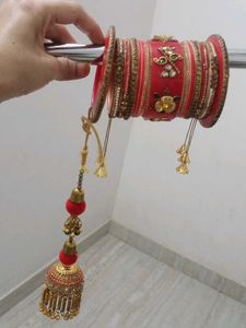 Beautiful Red Bridal Bangles with kalira