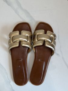 Gold Metallic H Slides Sandals