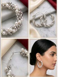 Chic Pearl &amp; Silver Hoop Earrings