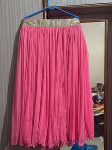 Pink Net Skirt with Gold Detail