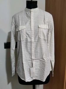 Striped Band Collar Shirt