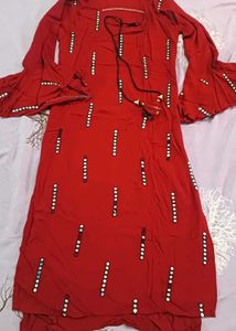 Red &amp; Black Ethnic Kurta Set with Mirror Work