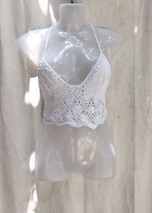 I. Crochet Halter Neck Crop Top