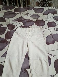 Cream High-Waist Pants