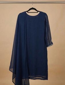 Navy Blue Embroidered Kurta Set