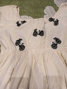 White Dress with Bike Embroidery