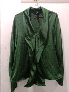 Elegant Green Satin V-Neck Top