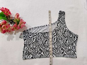Stylish One Shoulder Zebra Print Top