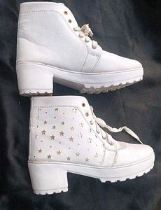 White Star Cutout Ankle Boots