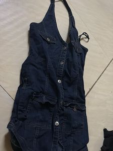 halter neck denim dress