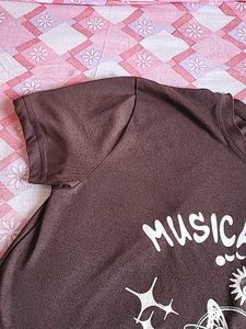 Brown Graphic T-Shirt with Butterfly Design