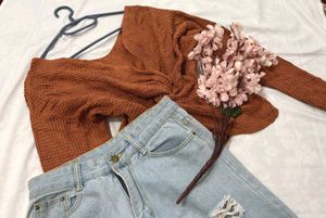 🎉Buy1 Get1 Free🎉Twist Front Knit Sweater I